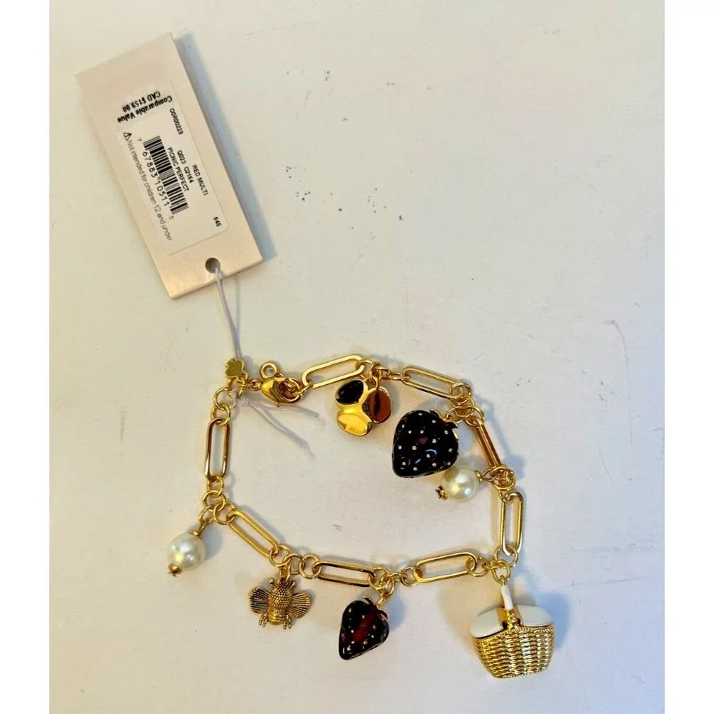 KATE SPADE PRECIOUS SUMMER Bracelet Picnic Strawberries HoneyBees Flowers Pearls - Picture 3 of 14